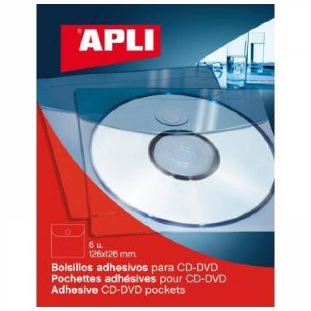 FUNDA  CD PLASTICO ADHESIVA APLI 2585 BLISTER 6 U.