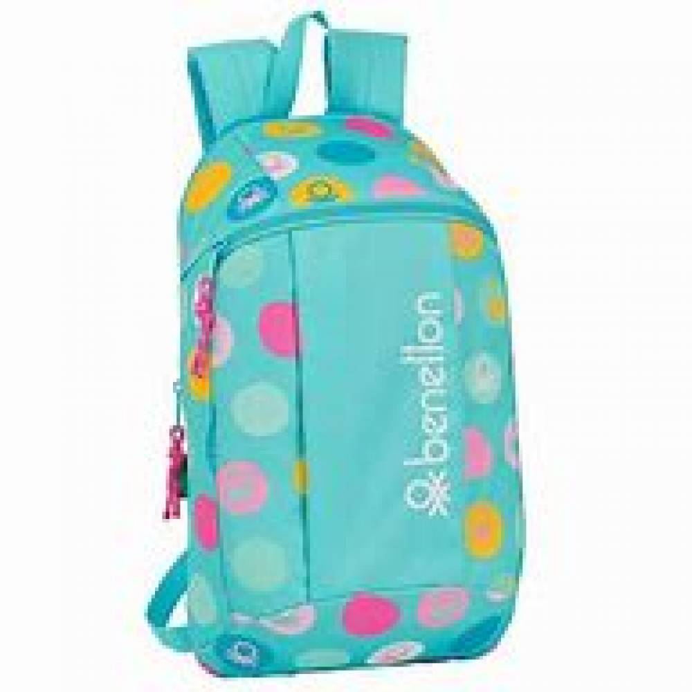 MOCHILA SAFTA 39X22 BENETTON TOPOS TURQUESA