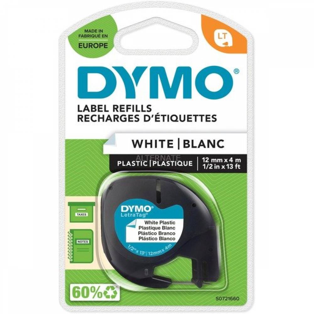 CINTA DYMO 91201 12MMX4MTS PLASTICO BLANCA