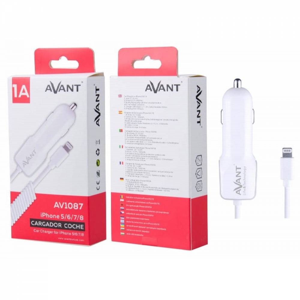 CARGADOR AVNAT  COCHE CON CABLE IPHONE 5/6/7/8